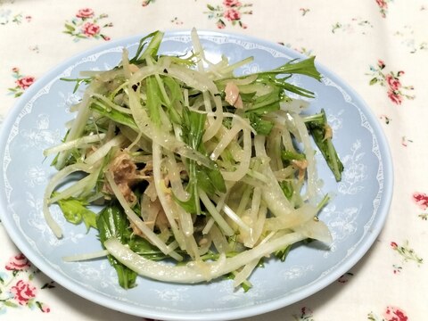 おつまみや普段おかずに♪水菜玉ねぎツナの簡単サラダ